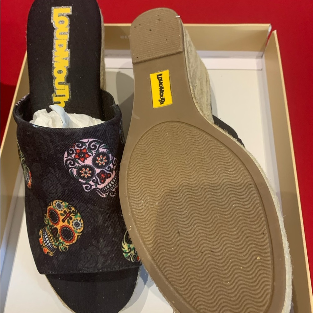 Loudmouth Sugar Skull wedge shoes